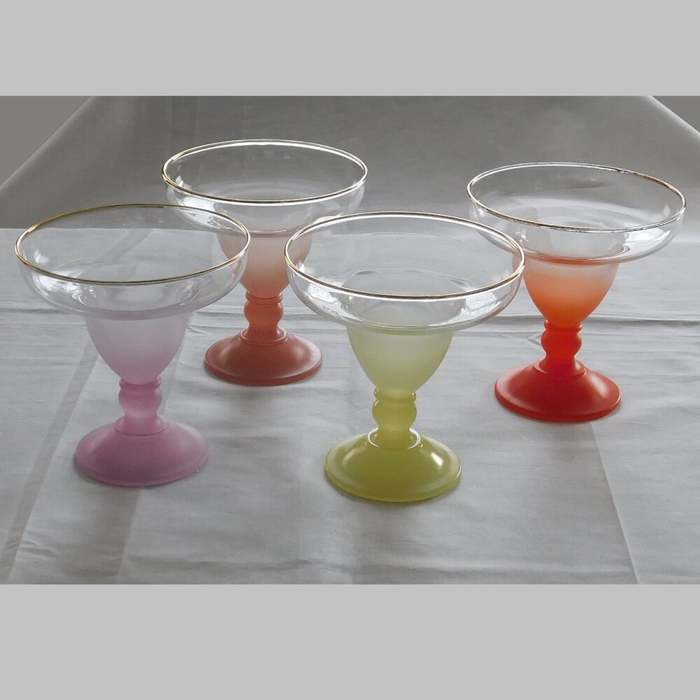 MidCentury 1950s 1960s Blendo WV Set 4 Margarita Glass Red Purple Pink Yellow
